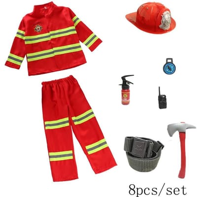Uniforme de pompier pour enfants Halloween Sam Pompier Costume de rôle Vêtements de travail Costume Garçon Enfant Costume Cosplay Costume de Fête Cadeau 150cm