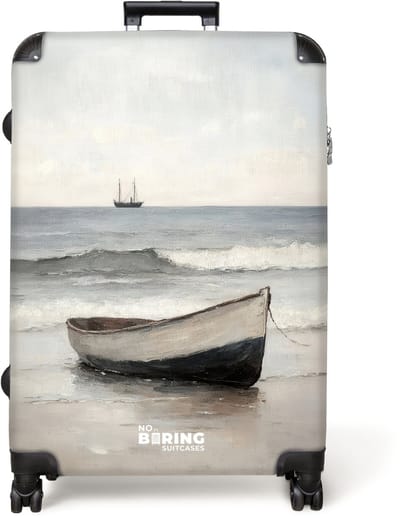 NoBoringSuitcases.com® - Koffer groot - Reiskoffer lichtgewicht - Boot liggend aan de kust - Rolkoffer met 4 wielen - Grote trolley XL - 98 liter bagage
