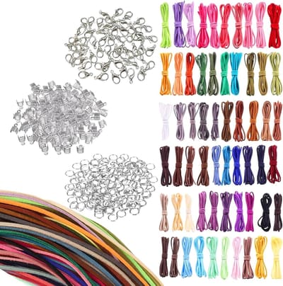 Leren Koord Set voor Kettingen - 60 Kleuren, 3mm Dikte, 1m Lengte per Rol met 100 Sluitingen, 50 Karabijnhaken en 100 Springringen voor DIY Sieraden en Armband Creaties