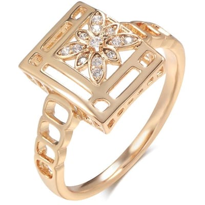 Bagues pour Femmes Tendance Carrées Fleur de Cristal Couleur Or Rose Zircon Naturel Ethnique Bague de Mariée Bijoux de Mariage Vintage 10 beige