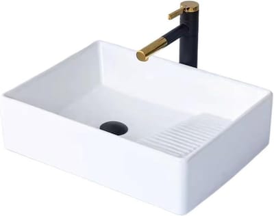 Moderne Badkamerwastafel - Keramiek Kom - Badkamer Vernieuwen - Inclusief Accessoires - 50 x 38 cm - Wit