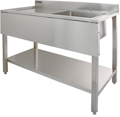Rvs spoelbak 120 cm - links afdruipvlak - onderplank - stelpoten