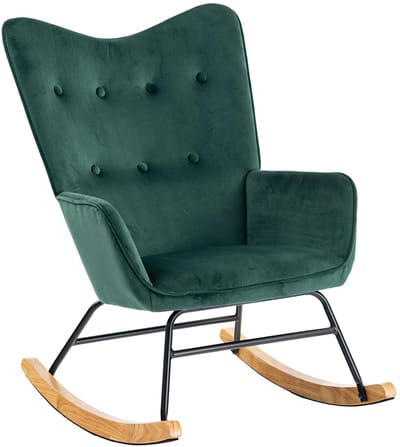 Sweiko Schommelstoel - Fluweel - Hoge rug moederstoel - Houten poot - Groen