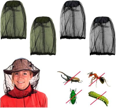 4 Stuks Mosquito Hoofdnets van Nylon - Afneembare Insectennetten voor Reizen, Wandelen en Kamperen, Zwart en Groen