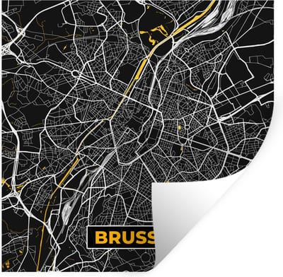Muurstickers - Sticker Folie - Brussel - Kaart - Plattegrond - Stadskaart - Goud - 100x100 cm - Plakfolie - Muurstickers Kinderkamer - Zelfklevend Behang XXL - Zelfklevend behangpapier - Stickerfolie