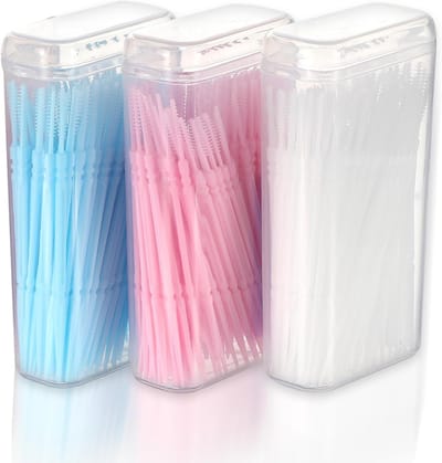 Daity 600 stuks - Dubbelzijdige tandzijde en interdentale borstel - 2-in-1 plastic tandenstoker in meerdere kleuren en tandenborstelreinigingsborstel - Tandenstokers voor mondverzorging (200 stuks per doos)