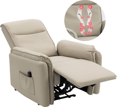 Homcom Massage Recliner Sofa-Kunstleer, Staal-92L x 86B x 102H cm-Beige