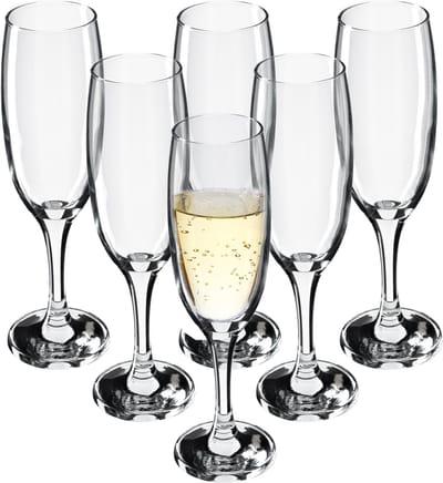 KADAX Wijnglazen, vaatwasmachinebestendige wijnkelk, hoogwaardige en elegante glazen voor rode en witte wijn, wijnglas met lange stijl, kelkglazen voor het serveren (6 x 220 ml, voor champagne)