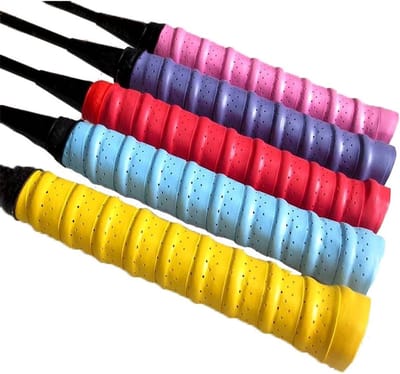 Non-slip perforated super absorbent tennis en badminton overgrip, 5 stuks in diverse kleuren