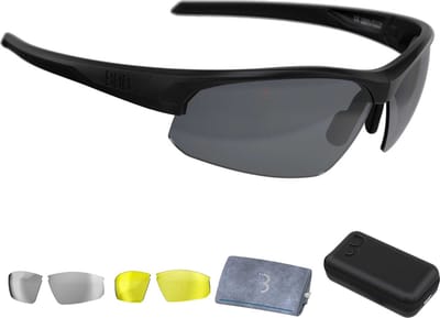 BBB Cycling Fietsbril Heren en Dames - Wielrenbril Met 3 Lenzen - Sportbril Met Hoes - Lichtgewicht Racefiets Bril - Mat Zwart - Impress Travelcase BSG-58T
