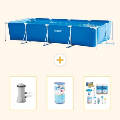 Intex Rechthoekig Frame Zwembad - 450 x 220 x 84 cm - Blauw - Inclusief Zwembadfilterpomp - Filter - Onderhoudspakket - 4-delig