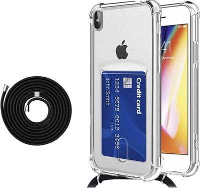 Geschikt voor iPhone XS Max Koord Hoesje Met Pashouder Koord Zwart - Geschikt voor iPhone XS Max backcover - Geschikt voor iPhone XS Max case – hoesje met pasje Geschikt voor iPhone - oTronica koord hoesje Geschikt voor iPhone