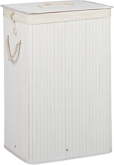 Wasmand Bamboe Set - Opbergmand Deksel - Vuile Was - Opvouwbaar Ontwerp - 65x43x33 cm - Wit