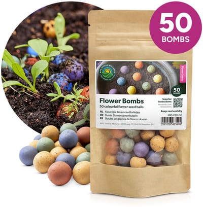 Flower Bombs Zaadbommetjes 50 stuks - Handgemaakte zaadbommetjes - Seedbombs - Biologische bloemzaden - Duurzaam en ecologisch - Leuk cadeau of relatiegeschenk