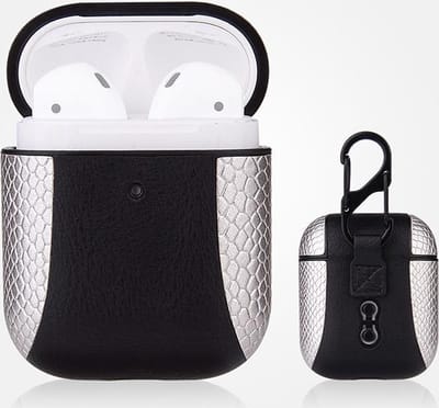 AirPods hoesjes van By Qubix - AirPods 1/2 hoesje PU Leer Flip-over - Zilver /zwart Airpods Case Hoesje voor Airpods Airpods 1 Airpods 2 Hoes