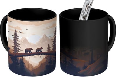 Magische Mok - Foto op Warmte Mokken - Koffiemok - Beren - Bomen - Landschap - Zonsondergang - Magic Mok - Beker - 350 ML - Theemok