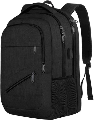 Laptoprugzak, 17 inch college-rugzak voor middelbare school, grote reisrugzak, waterbestendige laptoptas, zakelijk werk met USB-laderpoort, anti-diefstal TSA-rugzak voor mannen vrouwen, zwart