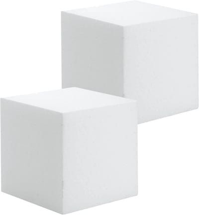 Hobby/knutsel piepschuim kubus blok - 2x - 15 x 15 cm - wit - figuren om te knutselen