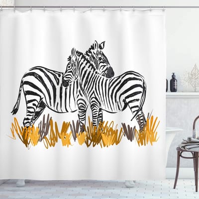 ABAKUHAUS Safari Douchegordijn – 175x180 cm – Donkergrijs/Wit/Aprikoos