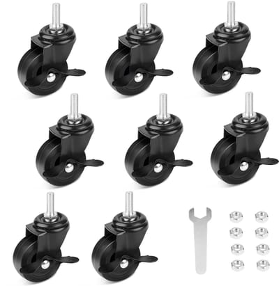 Dailygoods- Zwenkwielen Set van 8 - Ø 50 mm - Zwenkwielen met Rem - Meubelwielen - Zwenkwielen met Schroefdraad - Schokbestendig - Dubbele Veiligheidsvergrendeling