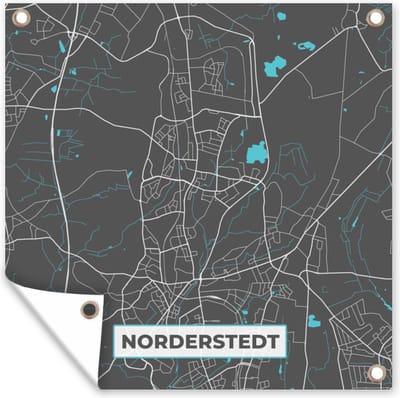 Tuin poster Stadskaart – Kaart – Norderstedt – Blauw – Duitsland – Plattegrond - 200x200 cm - Tuindoek