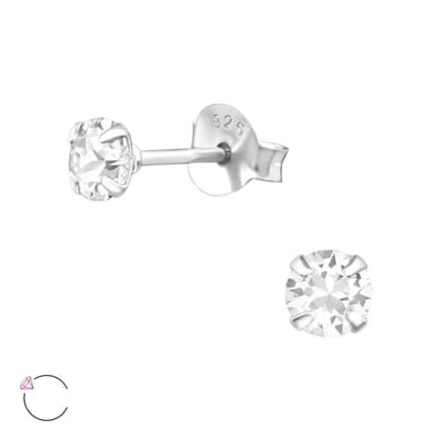 Aramat Jewels | Oorbellen | 925 Zilveren Kristal Oorbellen - Sprankelende Zirkonia Studs | 4mm / Transparant | | | Zilver | Kinderen, Volwassenen | Verkleurd niet