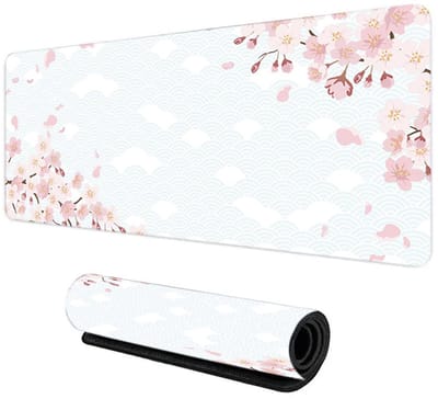 muismat XXL 900 x 400 mm, antislip bureauonderlegger voor kantoor, bureauonderlegger meisjes, sakura muismat voor pc, MacBook, laptop (wit 90 x 40 cm)