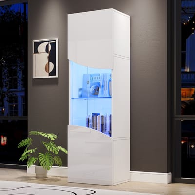 Witte spaanplaat glazen kast 35x50x165 cm voor woonkamer slaapkamer en entree