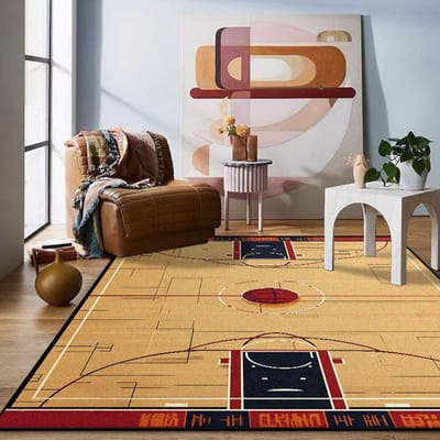 Tapis Moderne Grande Taille pour Salle de Jeux Décoration Tapis de Salon Motif Terrain de Basket-ball Doux Facile à Nettoyer Tapis Antidérapant pour Enfants 60*90cm