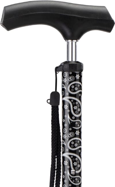 MultiMotion wandelstok telescopisch met zwart paisley print en opbergtasje