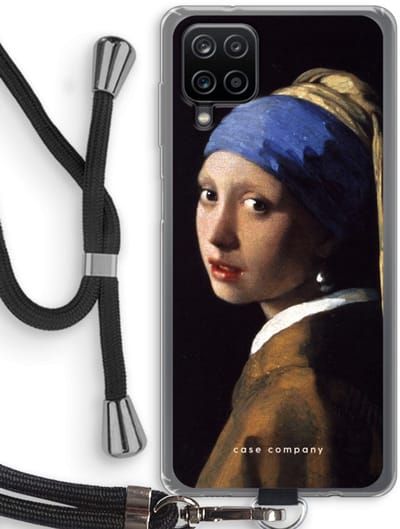 Hoesje met koord geschikt voor Samsung Galaxy A12 hoesje met Koord - The Pearl Earring - Telefoonhoesje met Zwart Koord - Bescherming aan alle Kanten en Over de Schermrand