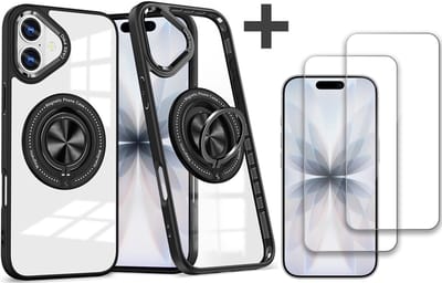 Hoesje Geschikt voor iPhone 17 Arara hoesje voor Magsafe Transparant hard case - kickstand Draaibare Ring Houder met 2 stuks screenprotectors - Zwart