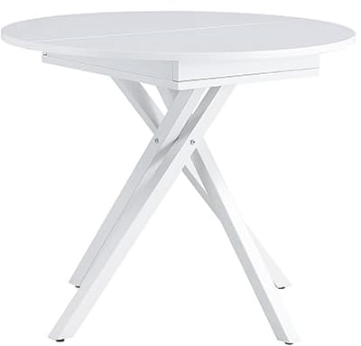 Uittrekbare ronde eettafel met opvouwbare metalen poten - Wit, 90-120 x 90 x 75 cm