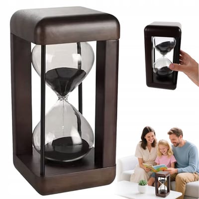 Zandloper - Houten Zandloper - 60 Minuten Timer - Groot Formaat 22.5cm - Mahonie & Zwart Zand - Nauwkeurige Tijdsmeting - Voor Kantoor & Huisdecoratie