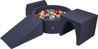 KiddyMoon schuimspeelplaats met rond ballenbad (200 ballen) ballenbakken voor baby's speelbad hindernisbanen, made in the eu, donkerblauw:lichtgroen/geel/turquoise/oranje/roze/violet