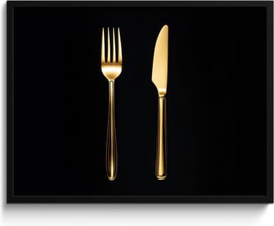 Fotolijst inclusief poster - Posterlijst 80x60 cm - Posters - Bestek - Goud - Mes - Vork - Foto in lijst - Keuken decoratie muur - Wanddecoratie accessoires - Muurdecoratie - Schilderijen