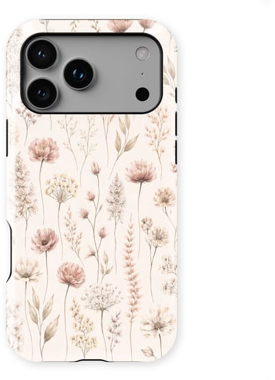 Bloemen Design Hoesje geschikt voor iPhone 17 Pro | Flower Print Tough Case met Mag | Shockproof | Bloemen Motief Backcover geschikt voor iPhone 17 Pro Beige Bloom