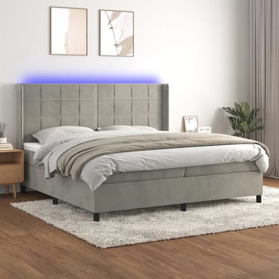 vidaXL - Boxspring - met - matras - en - LED - fluweel - lichtgrijs - 200x200 - cm