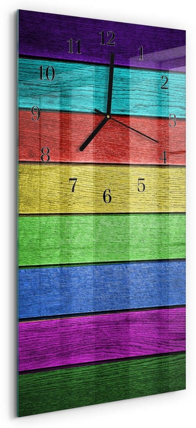 Tulup Wandklok - Bord Decoratieve Glazen Klok - 30x60 cm - Veelkleurig Glazen Wandklok Design - Zwarte Handen - Rechthoekige Wandklok - Glazen Klok Met Print - Wandklok Glas Met Motief
