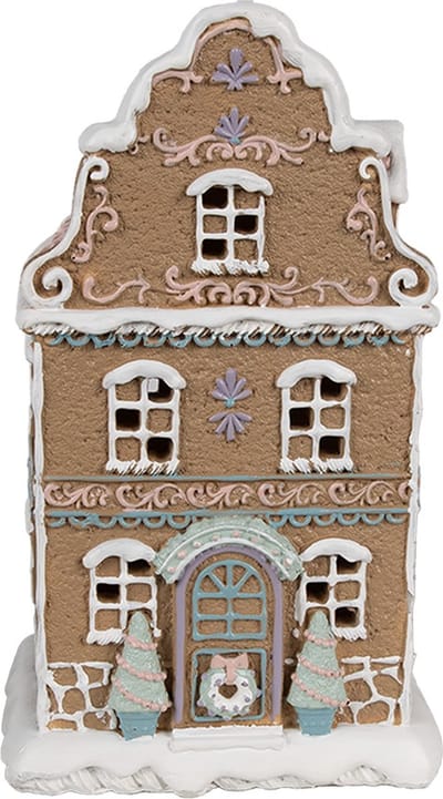Clayre & Eef Gingerbread house met LED 12x9x20 cm Bruin Polyresin