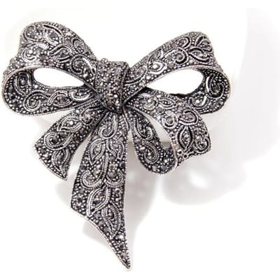 Zwarte Kleur Strass Strik Broches Voor Vrouwen Grote Strik Broche Speld Vintage Mode Sieraden Winter Accessoires