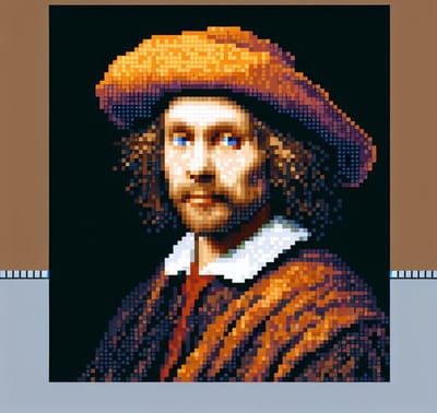 Pixel art rembrandt schilderij | Rembrandt's meesterwerk in pixels: een moderne artistieke interpretatie | Kunst - 100x100 centimeter op Dibond | Foto op Dibond
