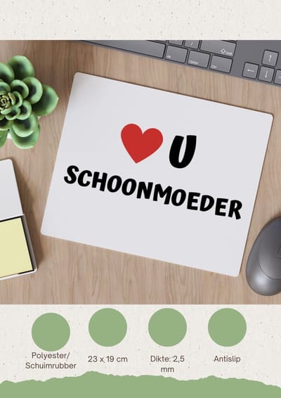 Akyol - love u schoonmoeder Muismat - Schoonmoeder - de liefste schoonmoeder - moeder cadeautjes - moederdag - verjaardag - geschenk - kado - 23 bij 19 cm