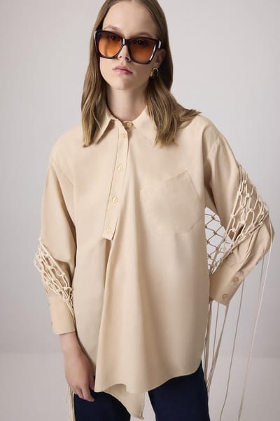 Touché Privé - Asymmetrische blouse-tuniek - Beige - Dames
