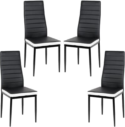 PIPIPOXER-Eetkamerstoelen - Set Van 4 - Eettafelstoel - Keukenstoel -Stoel-PU Leer - Metalen Poten -Zwart en wit