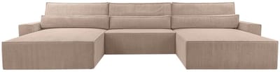 Hoekbank - Luxe Comfort en Functionaliteit - 410 x 85 cm - Slaapfunctie met Ruim Bed - Slijtvaste Stof - DENVER U - Poso 02 Donkerbeige