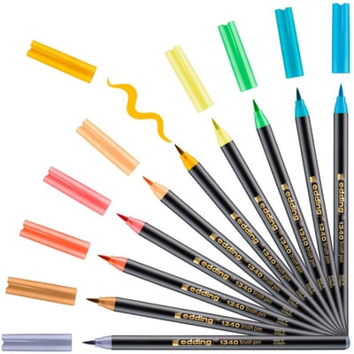 edding 1340/10S-3 Brush Lettering Starter Set assorti - punt flexibel penseelvorm - breedte variabel - set/10 st. assorti