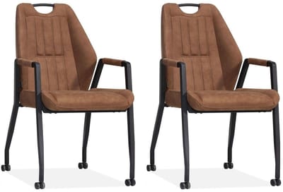 Stoel Axa met wielen - Cognac - set van 2 stuks
