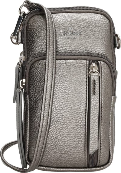Charm London Stratford Crossbody Telefoontasje met handige Ritsvakjes Premium Leatherlook - Pewter