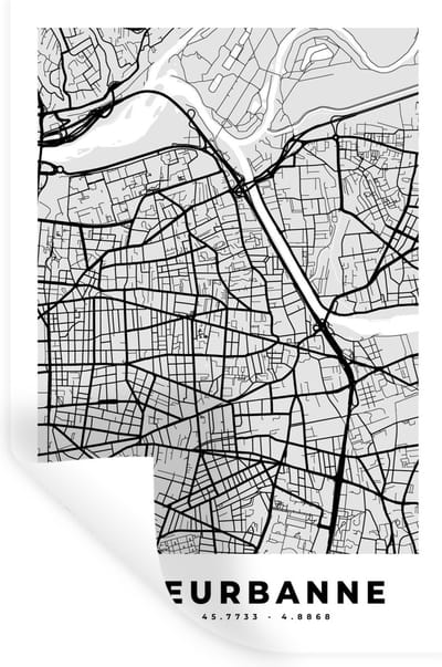 Muurstickers - Sticker Folie - Frankrijk - Villeurbanne - Stadskaart - Plattegrond - Kaart - 20x30 cm - Plakfolie - Muurstickers Kinderkamer - Zelfklevend Behang - Zelfklevend behangpapier - Stickerfolie